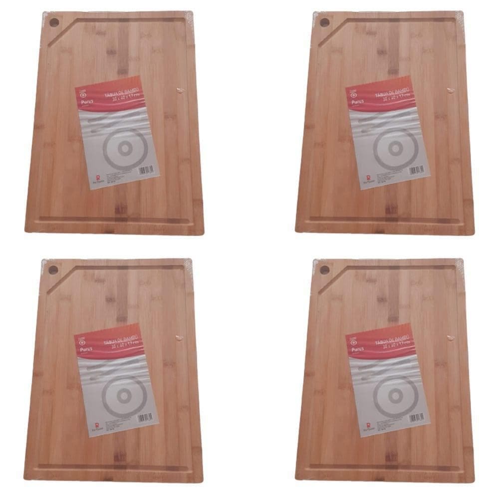 Kit 4 Tabua De Bambu Carne Madeira Churrasco Grande