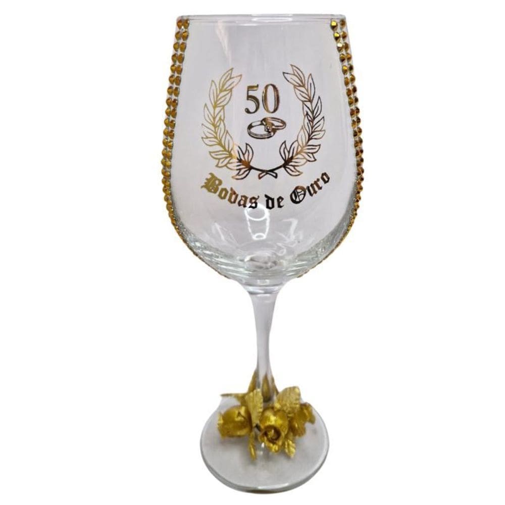 Taça Vidro Bodas De Ouro 50 Anos Rosas Casal Vinho