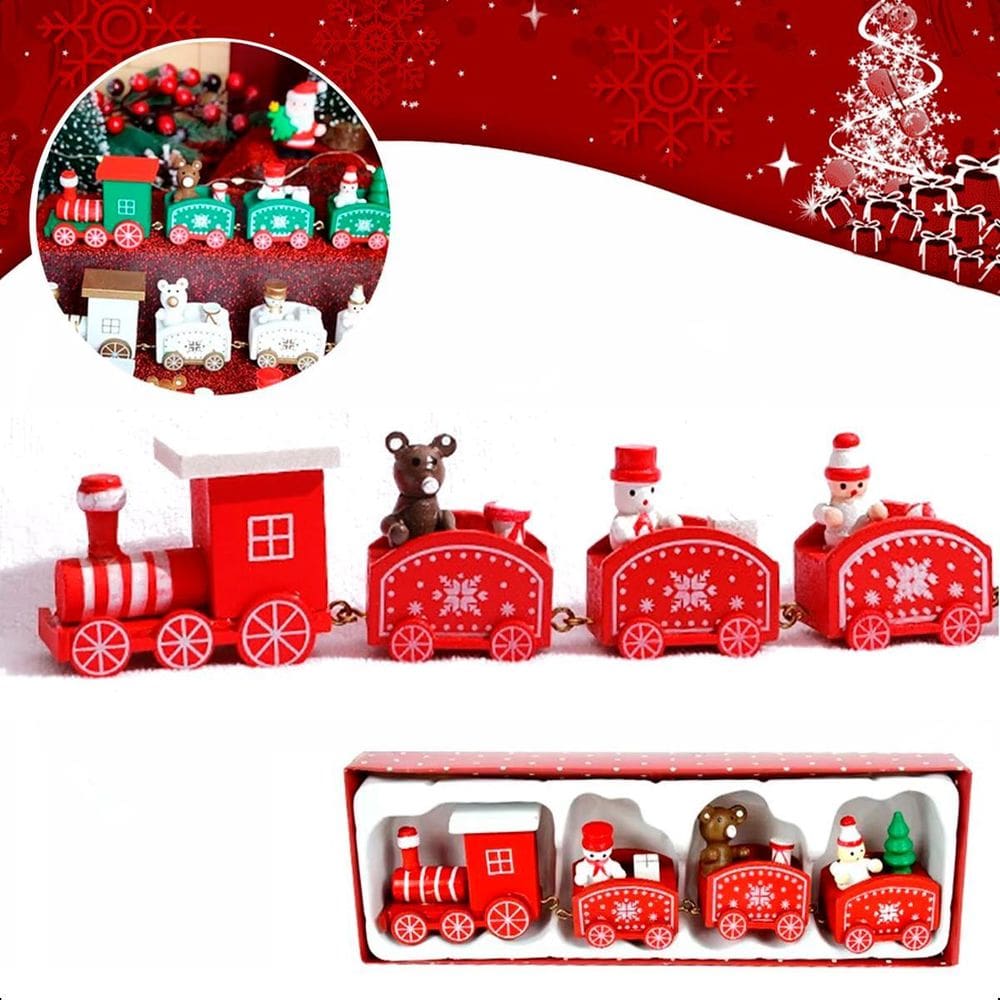 Trem Brinquedo Decoração Natal Trenzinho De Madeira-Vermelho