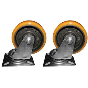 Kit 2 Rodas 127Mm Ferro/Poliuretano 5``/Placa Giratória