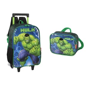 Kit Mochila Escolar Rodinha Lancheira Térmica Hulk +