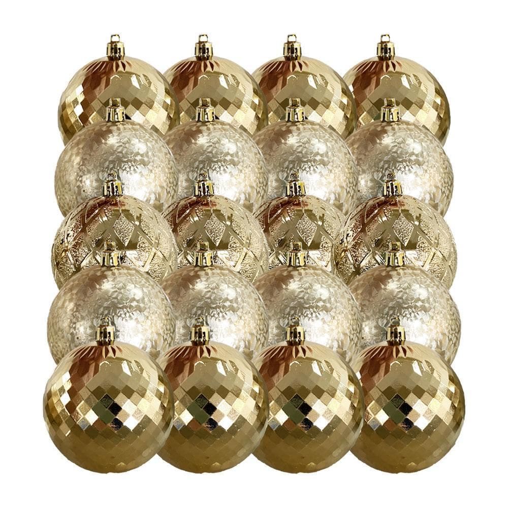 Kit Bolas De Natal 8Cm Ouro 3 Modelos Com 20Und Cromus