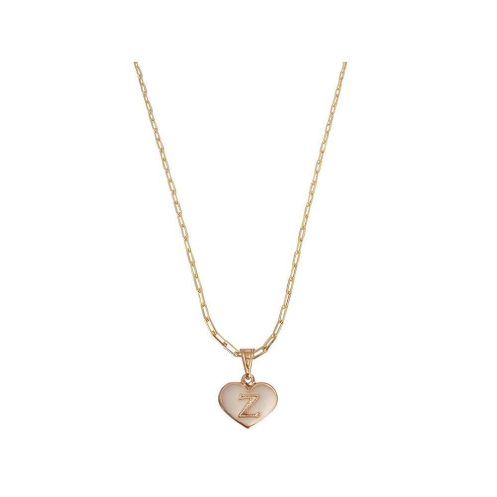 Colar Cartier 50Cm Coração Branco Letra Z Banhado Ouro 18K