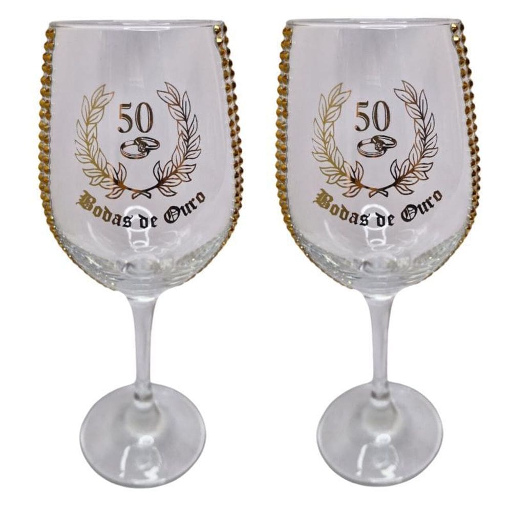 Kit 2 Taças Vidro Bodas De Ouro 50 Anos Luxo
