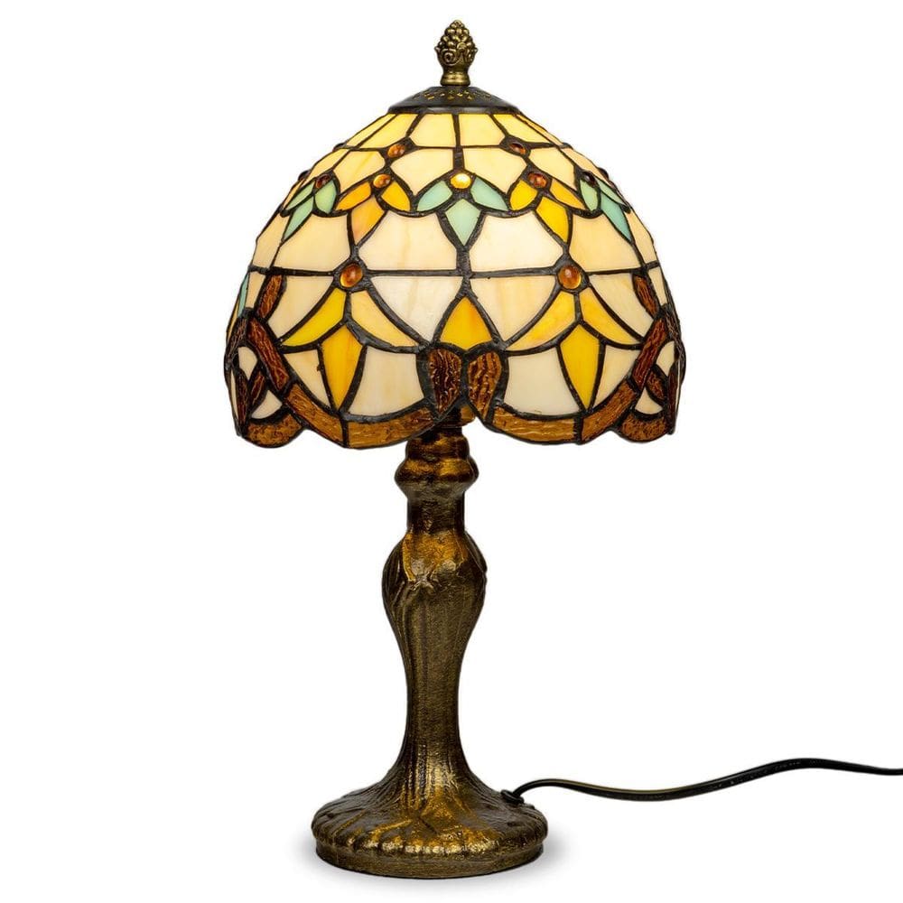 Abajur Tiffany Cúpula Vitral Mosaico De Cores Mesa 38X30Cm