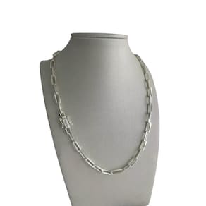 Cordão Cadeado Alongado 5Mm Feminino - Banhado A Prata 925