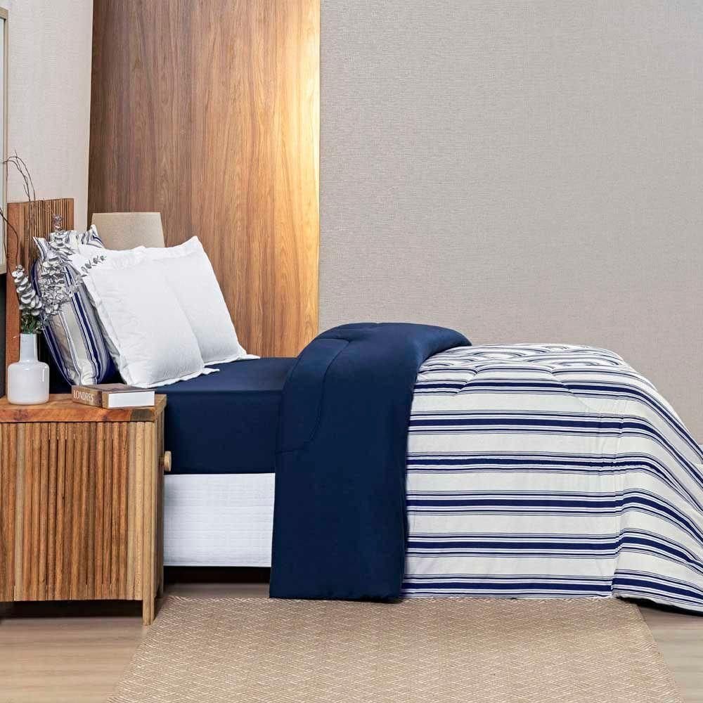 Edredom Mimis Casal King Tecido Malha Dupla Face 100% Algodão Extra Macio - Marinho