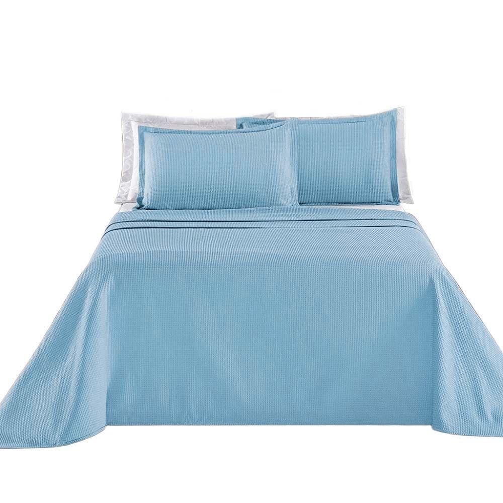 Kit Cobre Leito Colcha Sorento Queen 3 Peças Piquet 100% Algodão Premium - Azul Serenity