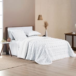 Kit Cobre Leito Colcha Alexa Pompom Queen Dupla Face Micropercal 3 Peças - Branco