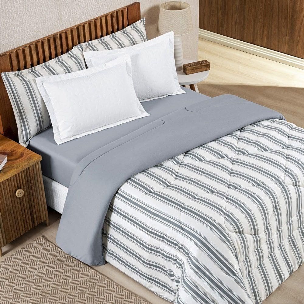 Edredom Sally King Malha 1 Peça Cinza