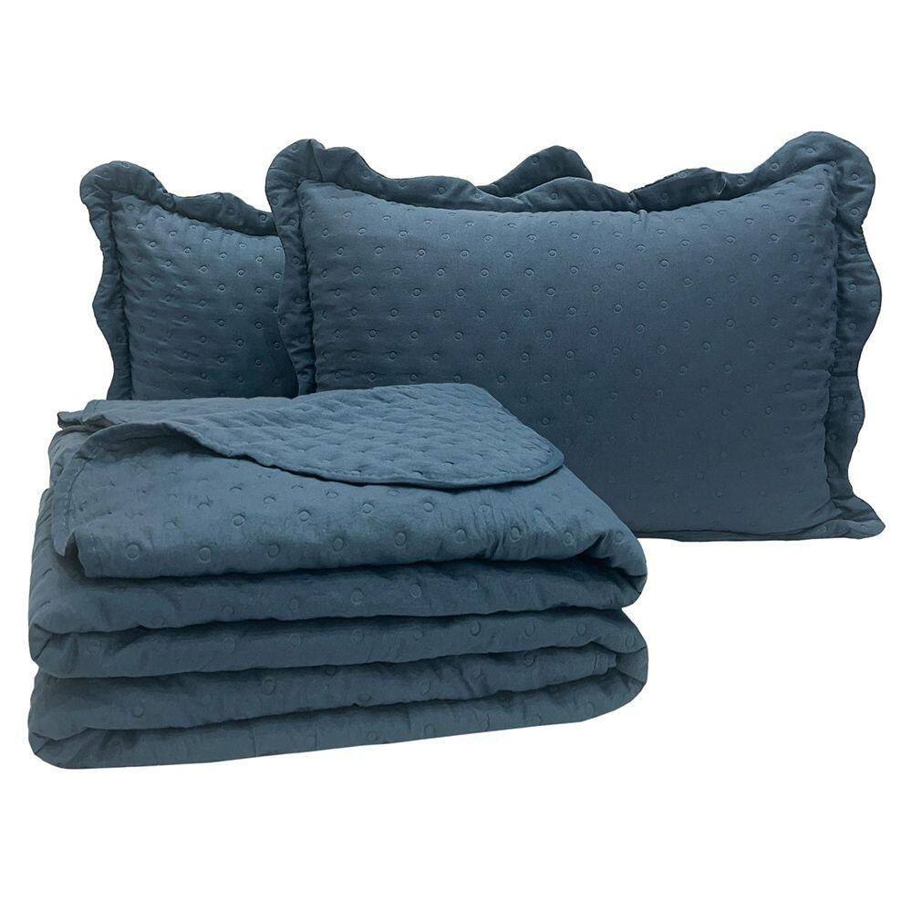 Kit Cobre Leito Colcha Alvorada King 3 Peças Percal 300 Fios Clássico - Azul Marinho