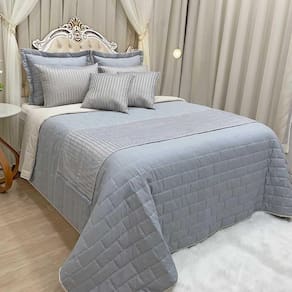 Kit Cobre Leito Colcha Luxo Queen 10 Peças Micropercal 200 Fios Dupla Face Xale Brilhante - Cinza