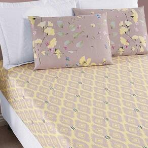 Jogo De Lençol Ayla Casal Queen 3 Peças Microfibra Estampada Floral - Lavanda