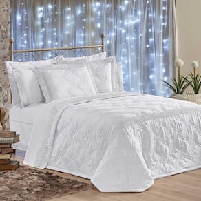 Kit Cobre Leito Colcha Serene Queen 7 Peças Micropercal 200 Fios Guipir Bordado Suave - Branco