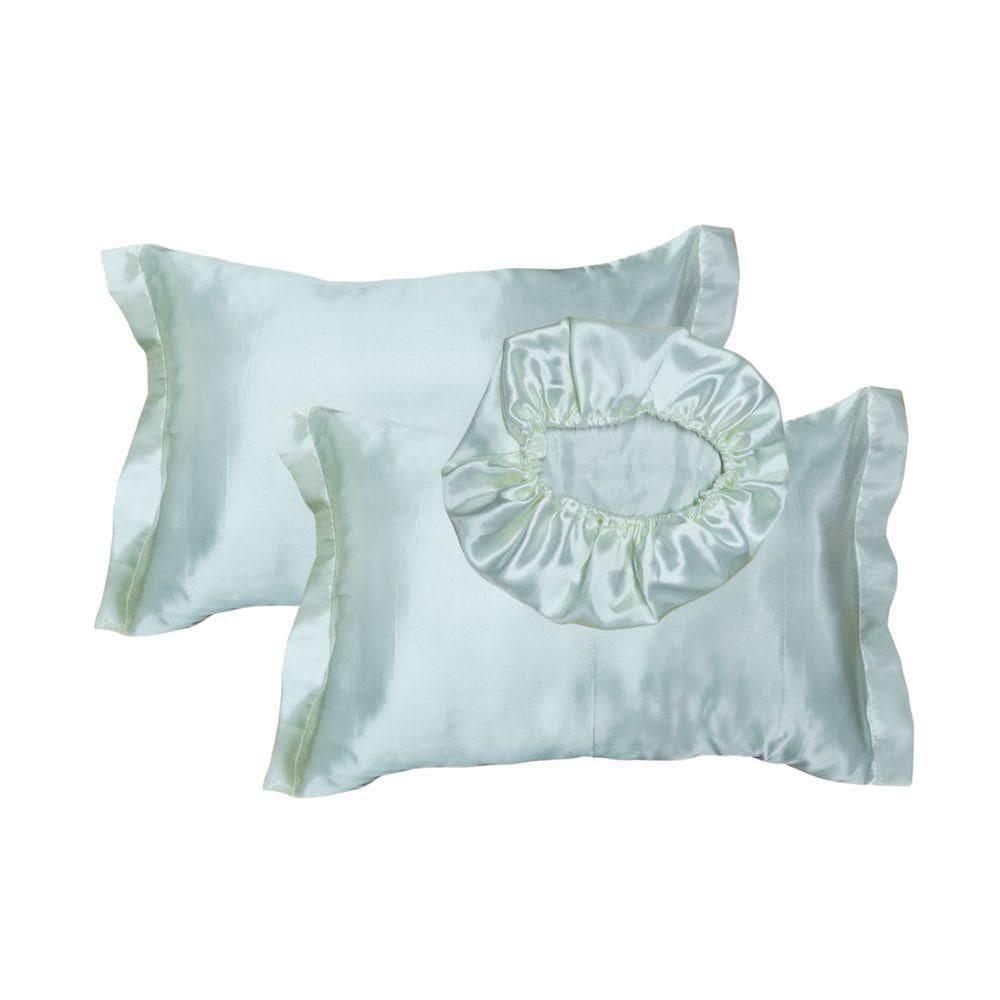 Kit Cetim Seda Luxo 2 Fronhas 1 Touca Antifrizz - Magic Enxovais Perola