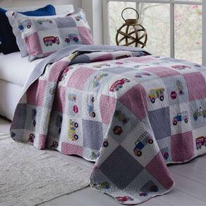 Kit Cobre Leito Solteiro Infantil Teen Patchwork + Porta-travesseiro Desenho 4.9