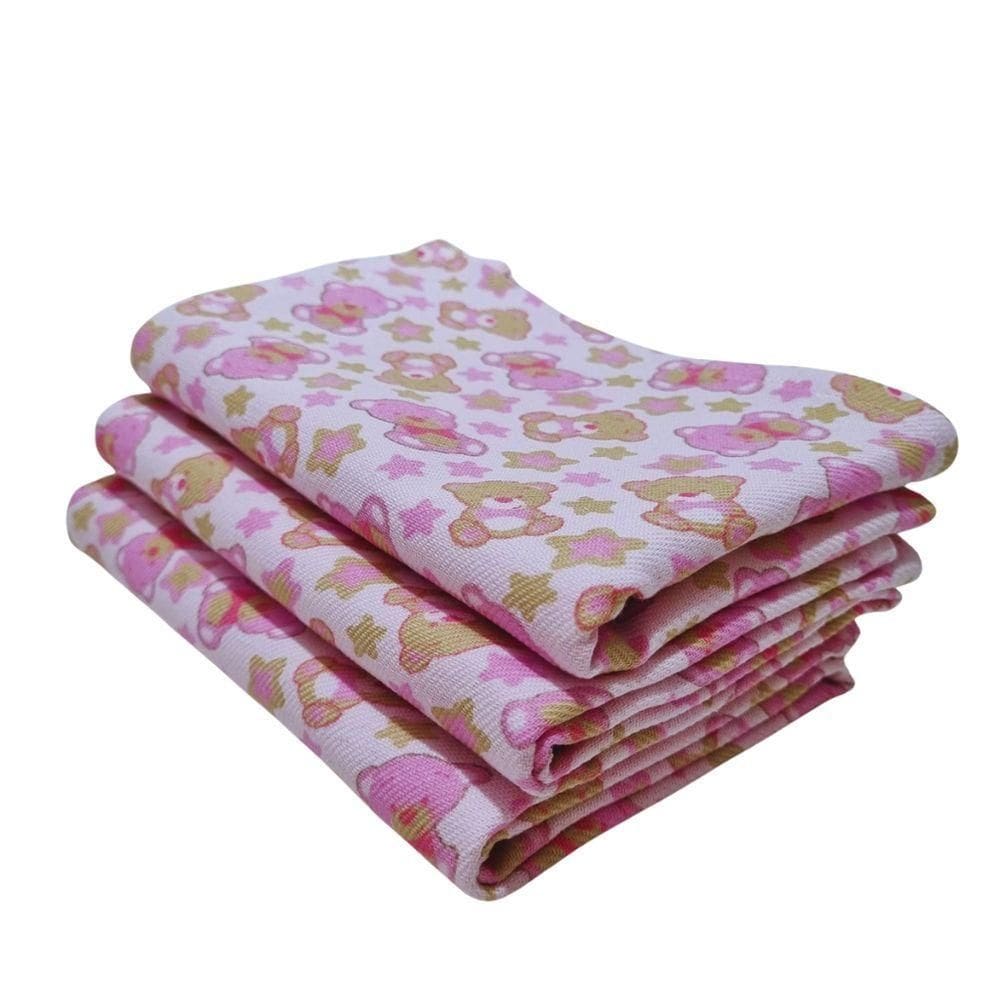 Kit 3 Cueiro Manta Flanelado Grande Aconchego Bebe Infantil Rosa