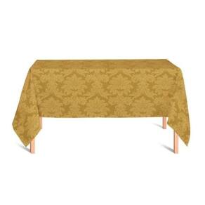 Toalha De Mesa 6 Lugares 1,60x2,00 Jacquard Medalhão Adamascado Retangular Dourado