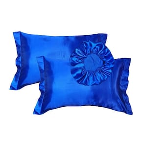 Kit Cetim Seda Luxo 2 Fronhas 1 Touca Antifrizz - Magic Enxovais Azul