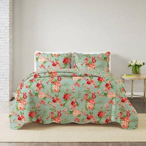 Kit Cobre Leito Casal Paris Patchwork + 2 Porta Travesseiros Azul Tropical