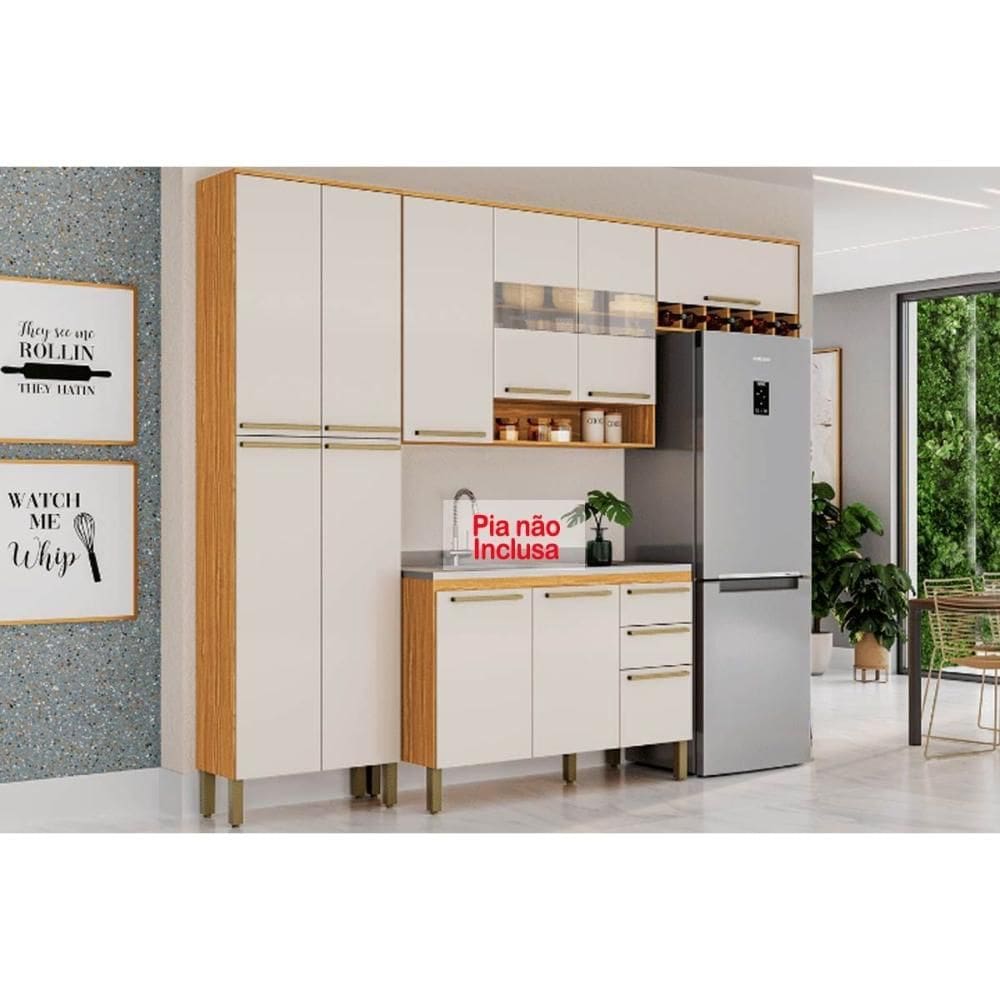 Cozinha Completa Nápoli Prime 4 Peças (2Aéreos+1Balcão+1Paneleiro) C4P66 Sevilha/Branco - Ronipa