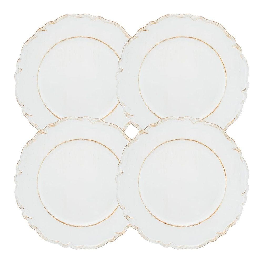 Jogo 4 Sousplat Redondo Patinado Plástico Moon Branco Lyor 33cm