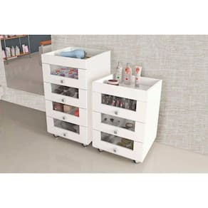 Multiuso Quarto 2 Peças (Gaveteiro PE2009 + Carrinho de Maquiagem PE2013) Branco - Tecno Mobili