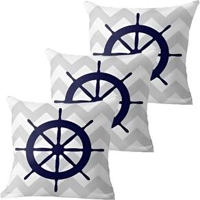 Kit 3 Capas De Almofadas Azul Timão Navegação Marítima
