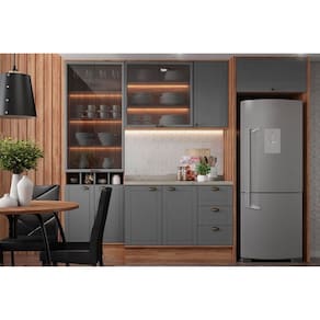 Cozinha Completa Bella 6 Peças (2Aéreos+1Balcão+1Cristaleira+2Complementos) C6P51 Nogal/Cinza - Carraro