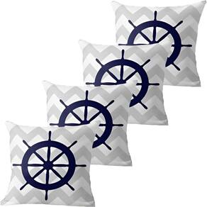 Kit 4 Capas De Almofadas Azul Timão Navegação Marítima