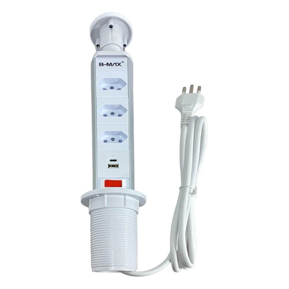 Torre Tomada de Embutir Retrátil 20A com USB Branco