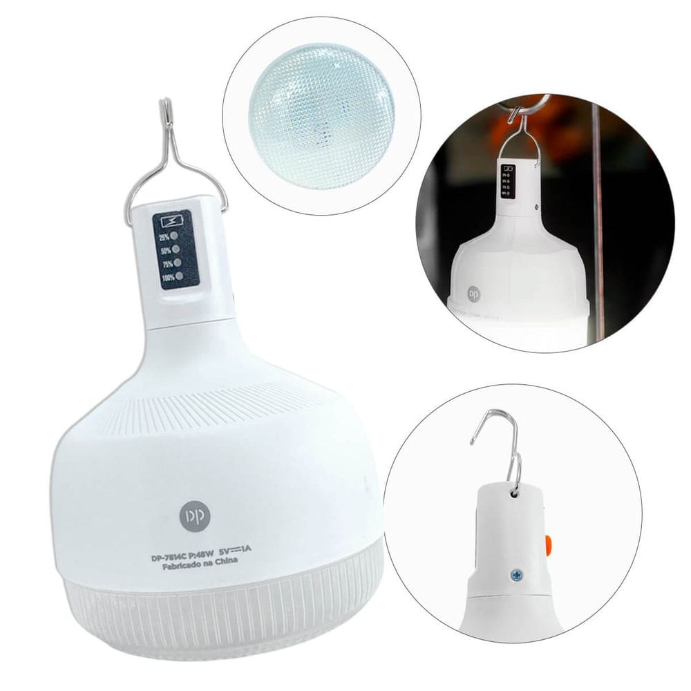 Lâmpada de Emergência 48W com Bateria Recarregável e Cabo USB