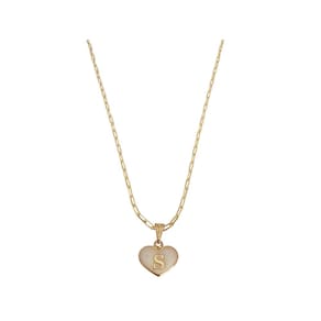 Colar Cartier 50Cm Coração Branco Letra S Banhado Ouro 18K