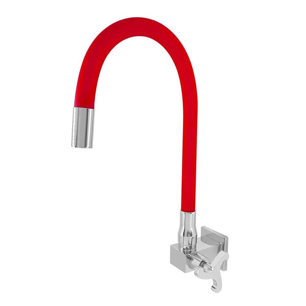 Torneira Luxo Parede Cozinha Bica Vermelha Metal 1/4 Volta