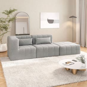 Sofá Modular de Canto 01 Canto 01 Poltrona e 01 Puff Easybox Cabecasa Madeiramadeira Cinza Claro