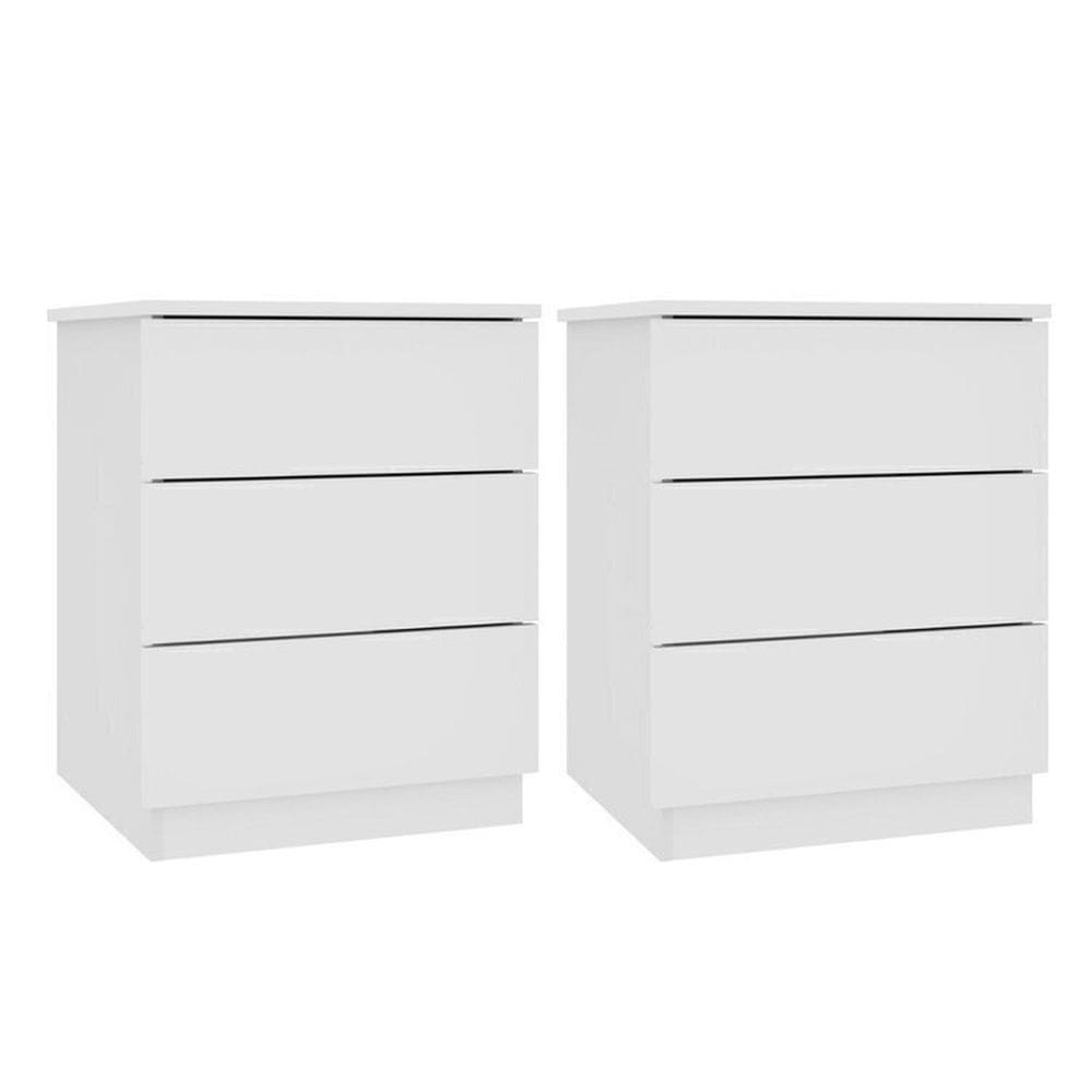 Kit 2 Mesas de Cabeceira 3 Gavetas Veronna Neve Neve