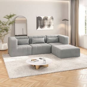 Sofá Modular de Canto 02 Cantos 01 Poltrona e 01 Puff Cabecasa Madeiramadeira Cinza Claro