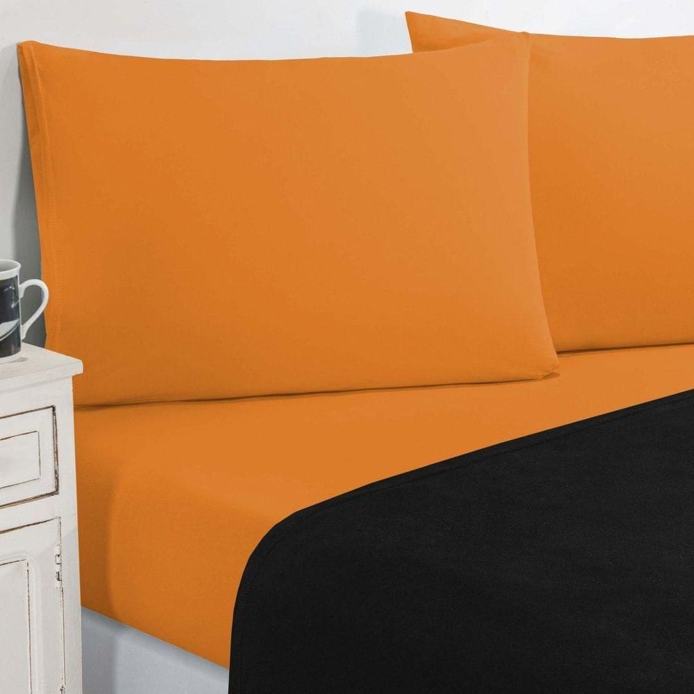 Jogo De Cama Malha Lençol 100% Algodão Gran Moratta 4 Peças Casal - Preto/laranja