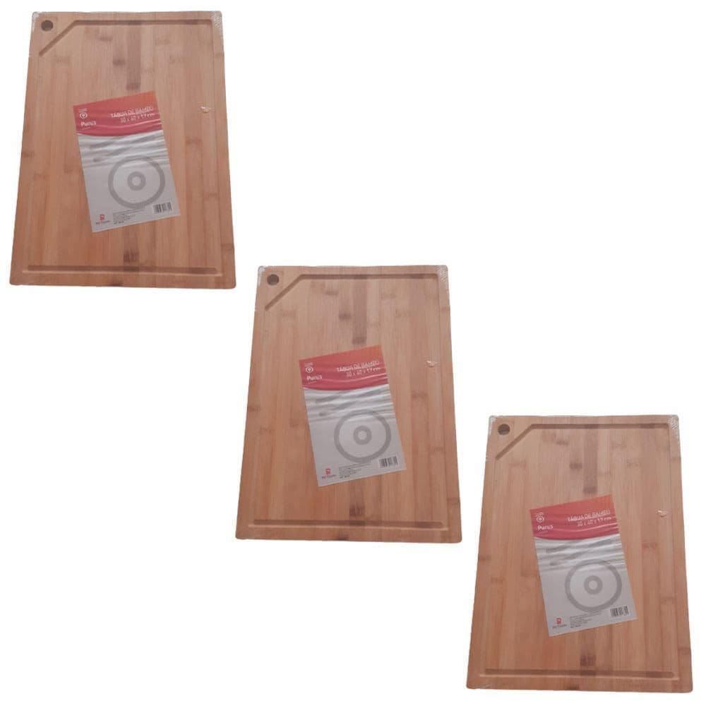 Kit 3 Tabua De Bambu Carne Madeira Churrasco Grande