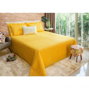Cobre Leito Com Almofada Bordada Perola Casal 5 Pecas - Amarelo