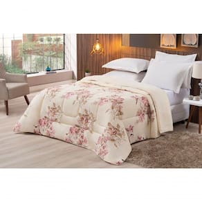 Coberdrom Sherpa-percal 180 Fios Estampado Solteiro Gran Moratta 01 Peça - Caqui Floral
