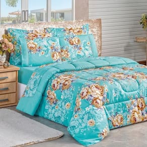 Kit Edredom Estampado Micropercal 200 Fios Naturale King 03 Peças Jasmine