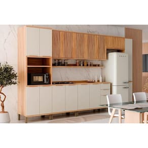 Cozinha Completa Sauvignon 9 Peças (3Aéreos+2Balcões+1Paneleiro+1TorreQuente+2Complementos) C9P21 Amendoa/Off White - Ronipa