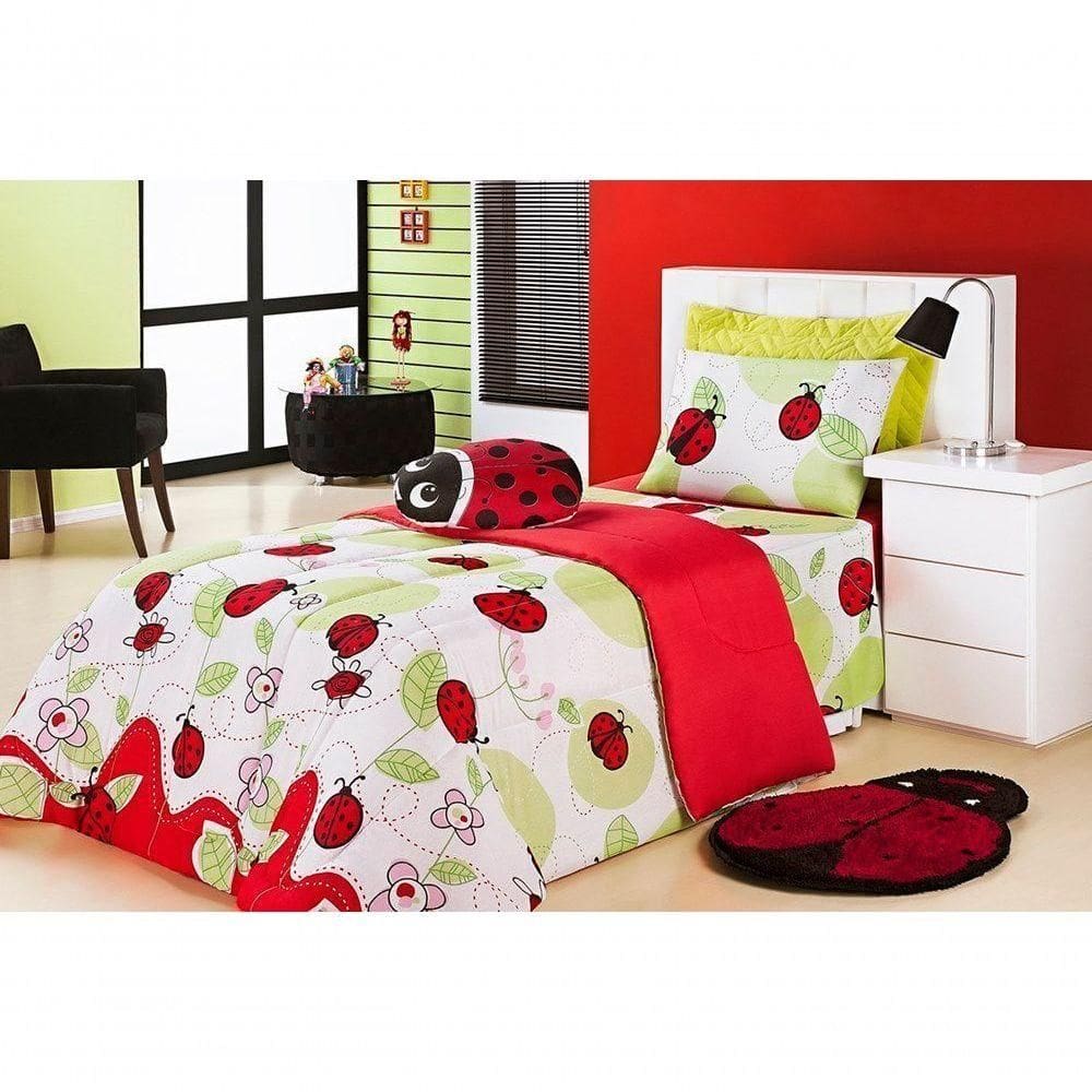 Edredom Estampado Infantil Kids Solteiro 01 Peça Joaninha