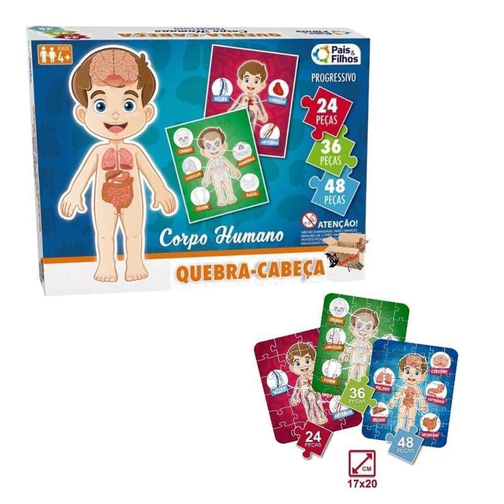 Quebra Cabeça Pedagógico Progressivo Corpo Humano 3 Em 1