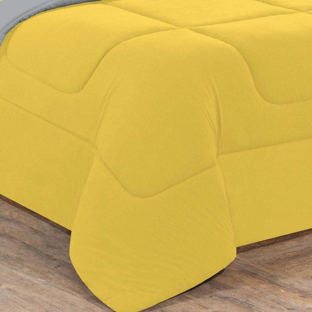 Kit Edredom + Jogo De Lençol 100% Algodão Gran Moratta 7 Peças Queen Amarelo-cinza