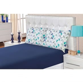 Jogo De Cama Malha Casal Quality 03 Peças - Geométrico Azul
