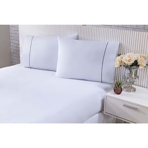 Jogo De Cama 100% Algodão Percal 150 Fios Solteiro Gran Moratta 2 Peças Branco E Detalhe Palha