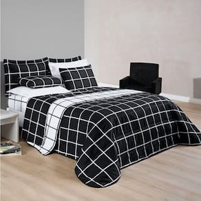 Cobre Leito Solteiro Austin Micropercal 200 Fios Dupla Face - 2 Peças Cor Xadrez Preto
