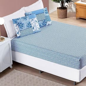 Jogo De Cama Lençol Bouti Estampado Casal Padrão 03 Peças - Azul Sereno
